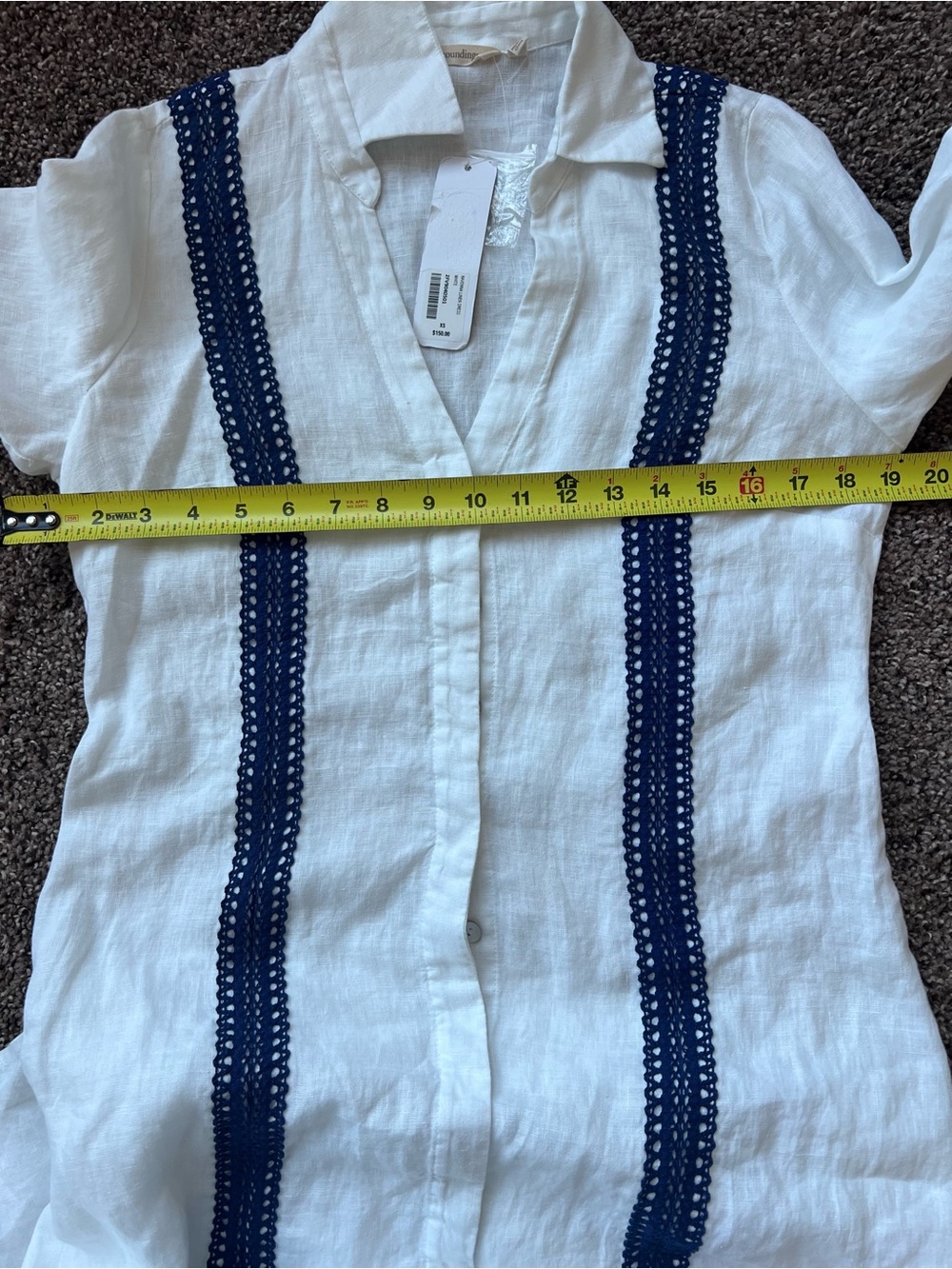 Soft Surroundings White Linen Maxi Dress with Navy Trim  dress for beach 100/% - Picture 3 of 6